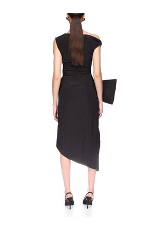Drop Shoulder Midi Dress With Bow In Black DAVID KOMA | AW25DK48DBLACK